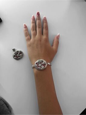Samuel B. Sterling Silver Dragon Bracelet with Red Detail